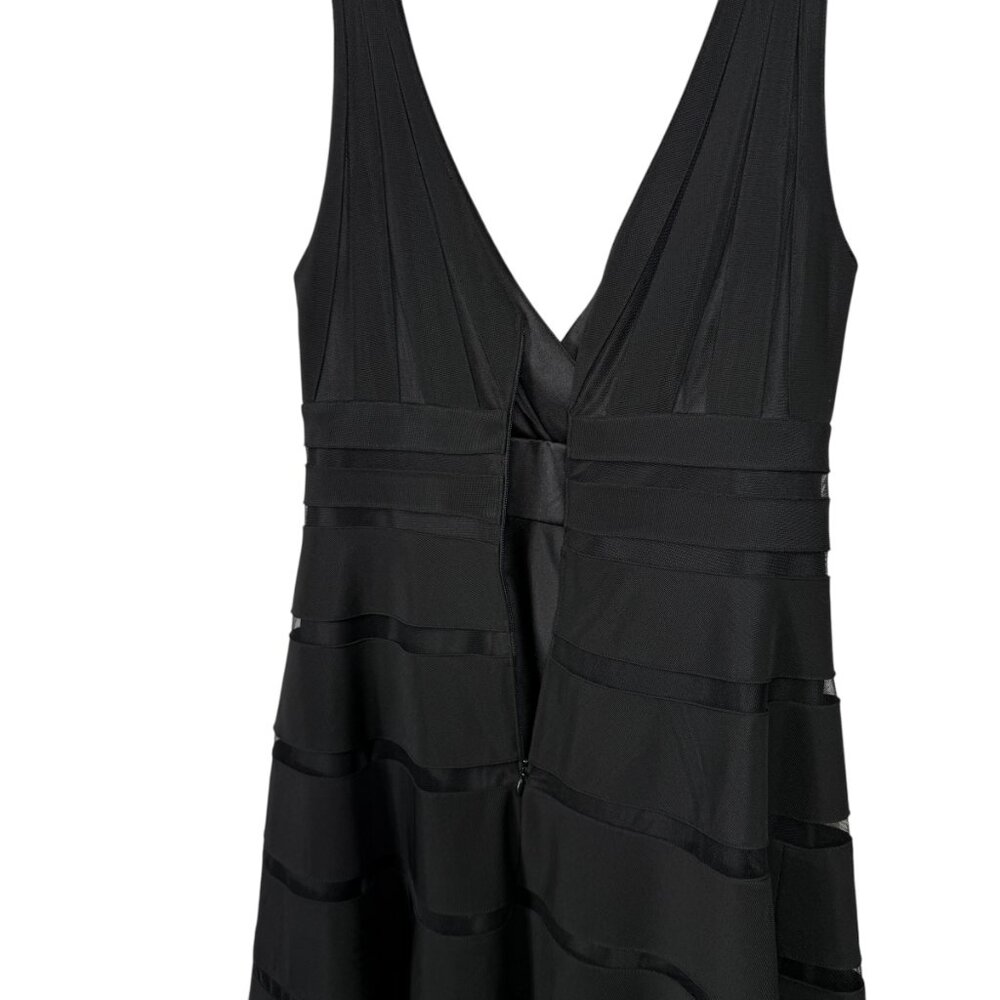 White House Black Market Dress Size 6 Black Striped A Line Mesh Bandage Classy - Picture 6 of 9